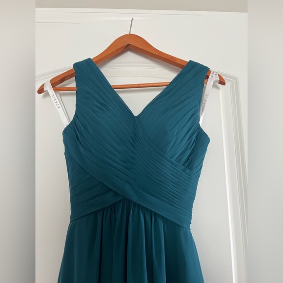 Azazie Flora Ink Blue A-Line Pleated Chiffon Dress - Picture 3 of 10